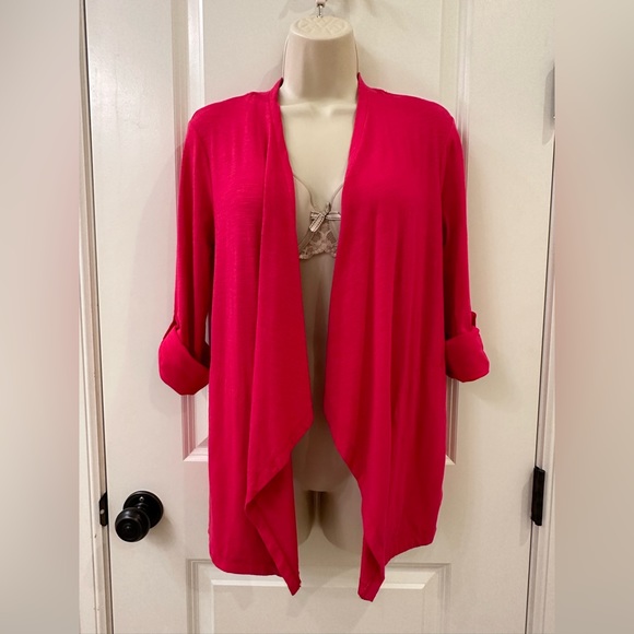Talbots Cuffed Sleeve Open Front Cardigan Size P Pockets - Picture 2 of 9